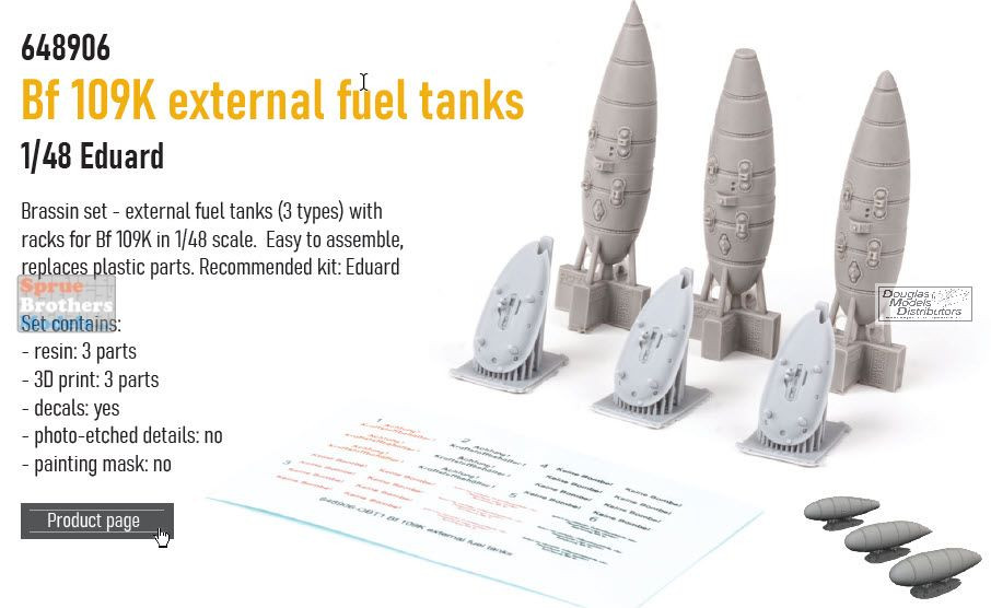 EDU648906 1:48 Eduard Brassin - Bf109K External Fuel Tanks (EDU
