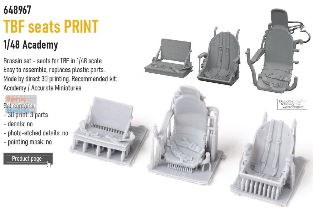 EDU648967 1:48 Eduard Brassin Print - TBF Avenger Seats (ACA kit