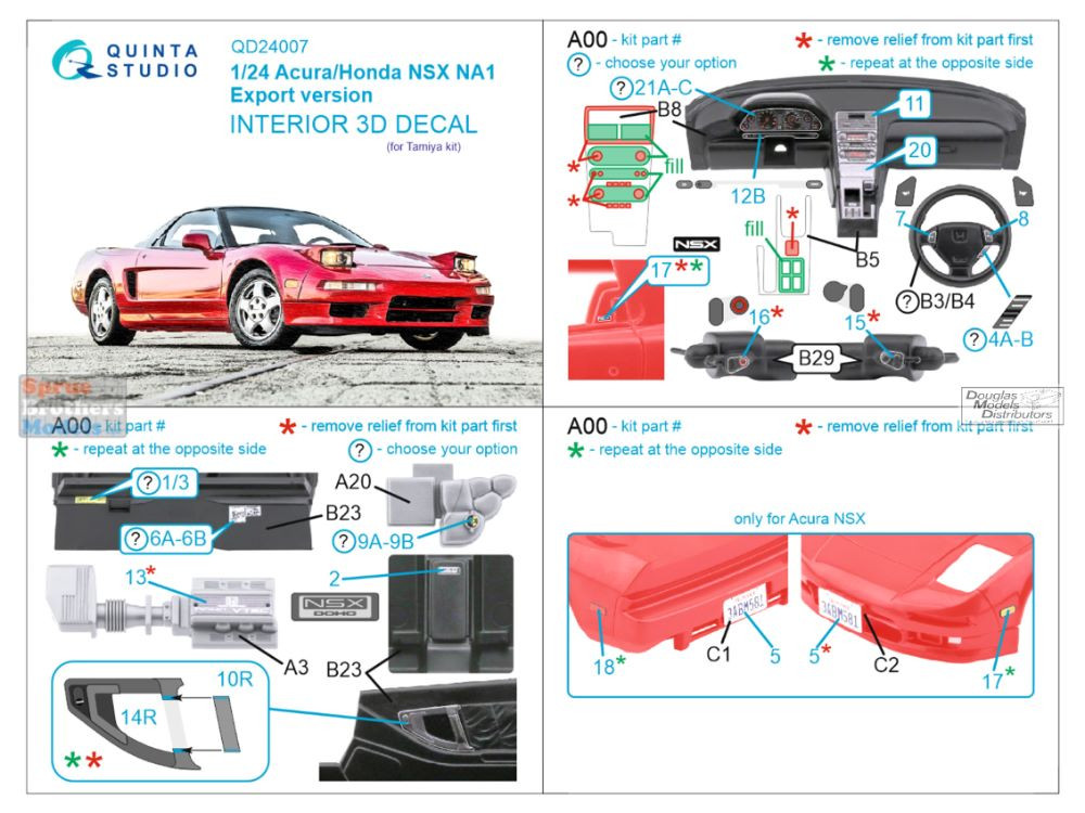 QTSQD24007 1:24 Quinta Studio Interior 3D Decal - Acura/Honda NSX
