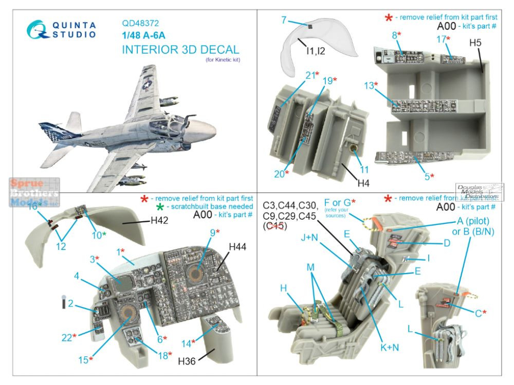 QTSQD48372 1:48 Quinta Studio Interior 3D Decal - A-6A Intruder