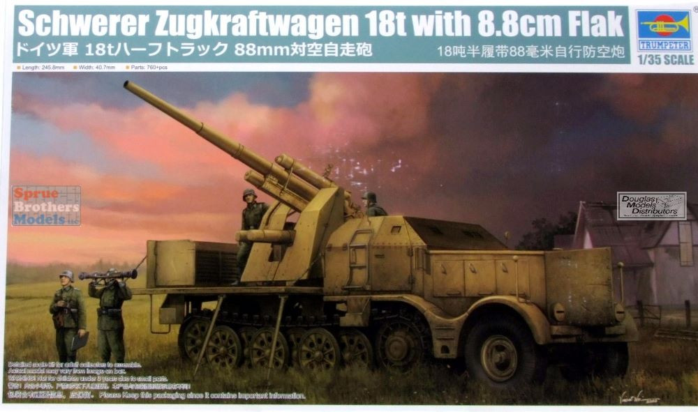 TRP09577 1:35 Trumpeter Schwerer Zugkraftwagen 18t with 8.8cm Flak