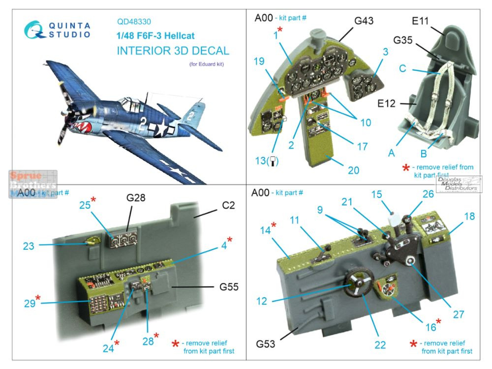 QTSQD48330 1:48 Quinta Studio Interior 3D Decal - F6F-3 Hellcat