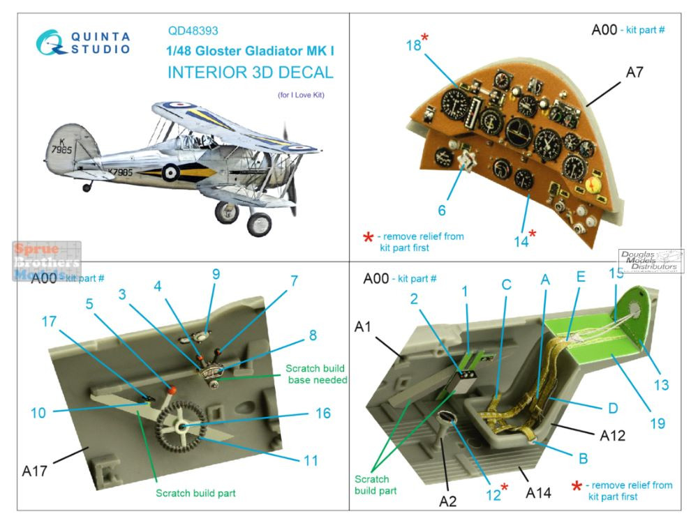 QTSQD48393 1:48 Quinta Studio Interior 3D Decal - Gladiator Mk.I