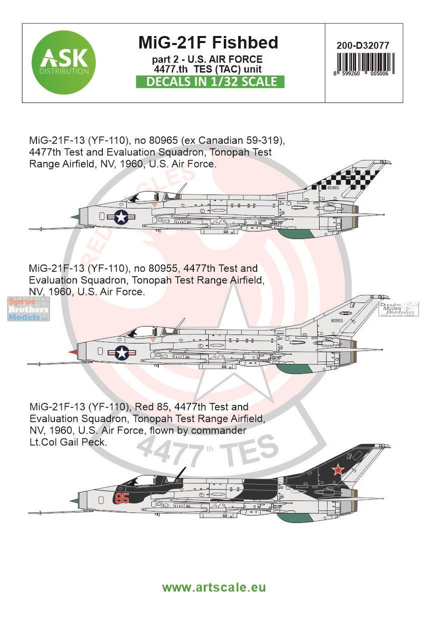 ASKD32077 1:32 ASK/Art Scale Decals - MiG-21F Fishbed Part 2: USAF