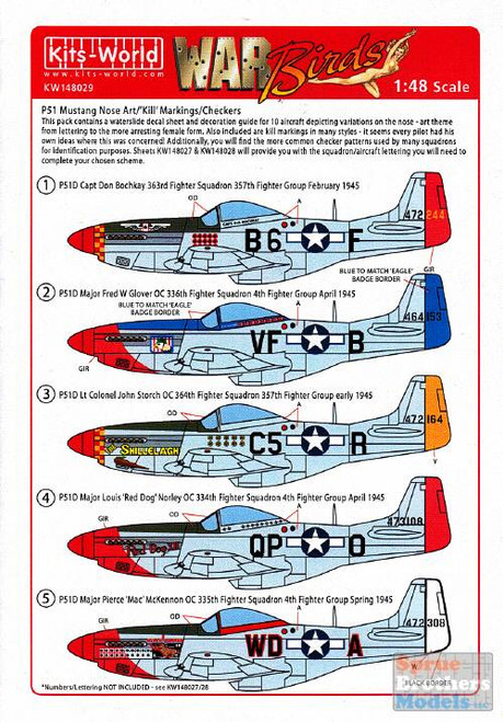 Kits World Decals 1/72 P-51B MUSTANG NOSE ART 334th Fighter Squadron 