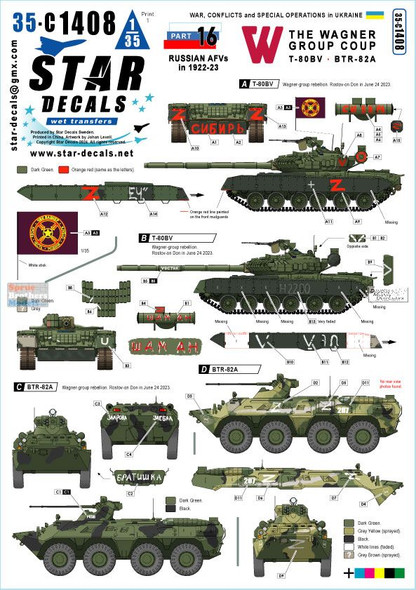 SRD35C1408 1:35 Star Decals War in Ukraine #16: Wagner Group Coup T-80BV BTR-82A