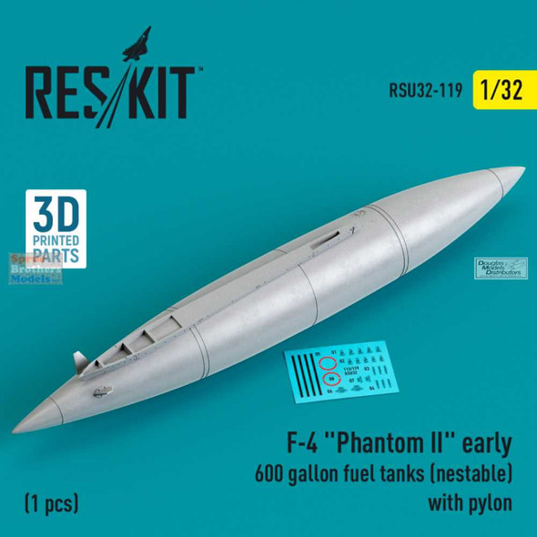 RESRSU320119U 1:32 ResKit F-4 Phantom II Early 600-gallon Fuel Tank (Nestable) with Pylon