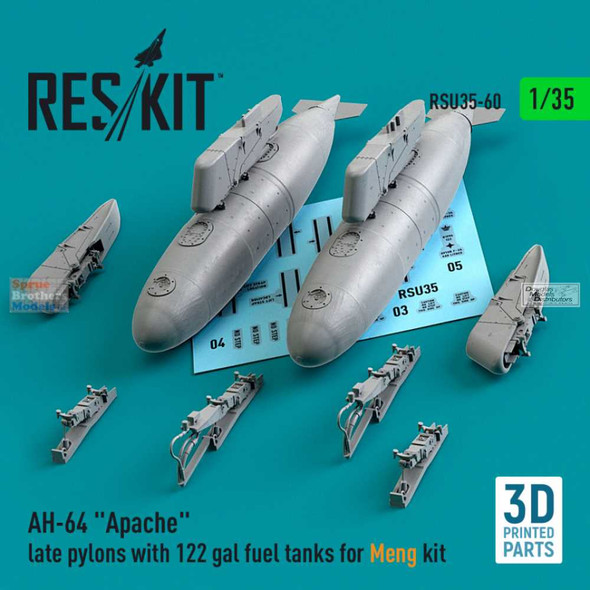 RESRSU350060U 1:35 ResKit AH-64 Apache Late Pylons with 122-gal Fuel Tanks (MNG kit)