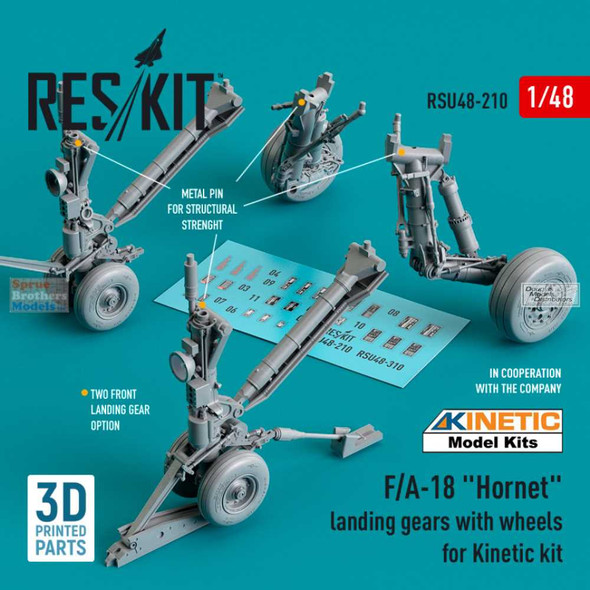 RESRSU480210U 1:48 ResKit F-18 Hornet (Legacy) Landing Gear with Wheels (KIN kit)