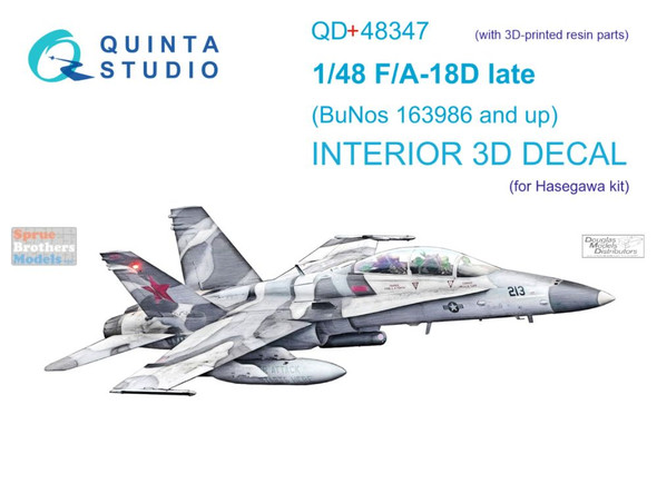 QTSQD48347R 1:48 Quinta Studio Interior 3D Decal - F-18D Hornet Late [BuNo 163986 and up] with Resin Parts (HAS kit)