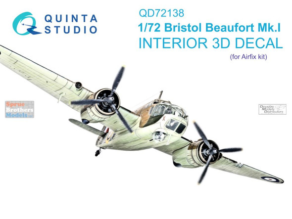 QTSQD72138 1:72 Quinta Studio Interior 3D Decal - Beaufort Mk.I (AFX kit)