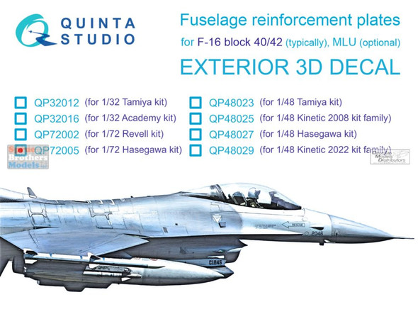 QTSQP72005 1:72 Quinta Studio 3D Decal - F-16C Block 40/42 Falcon Reinforcement Plates (HAS kit)