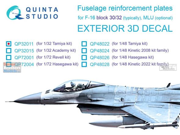 QTSQP32011 1:32 Quinta Studio 3D Decal - F-16C Block 30/32 Falcon Reinforcement Plates (TAM kit)