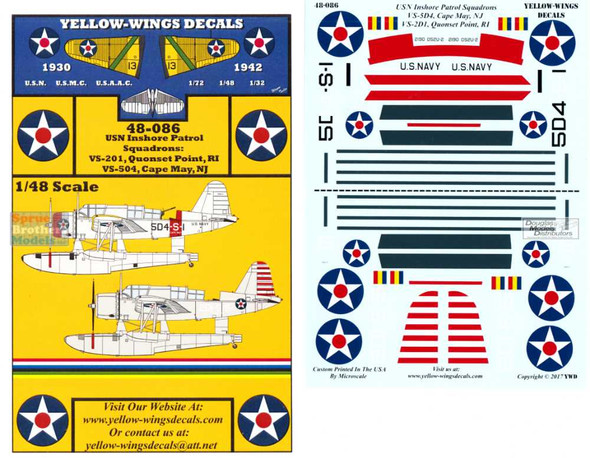 YWD48086 1:48 Yellow Wings Decals OS2U Kingfisher VS-201 VS-504