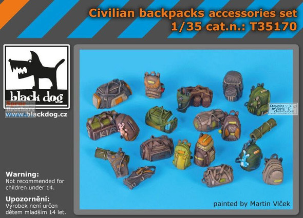 BLDT35170T 1:35 Black Dog Civilian Backpacks Accessories Set