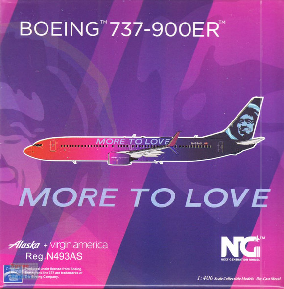 NGM79025 1:400 NG Model Alaska Airlines B737-900ER Reg #N493AS 'More to Love' Alaska + Virgin America (pre-painted/pre-built)