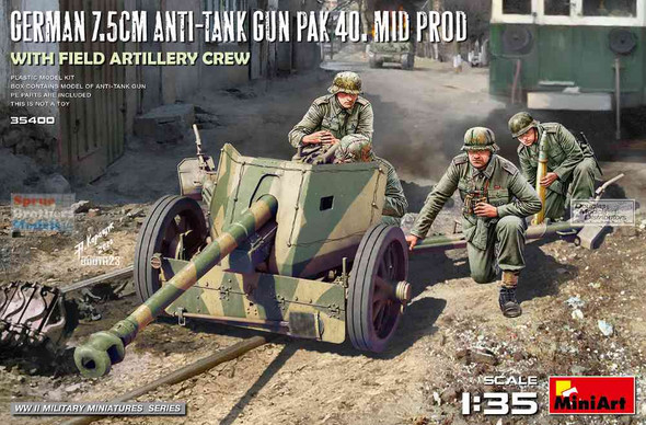 MIA35400 1:35 Miniart German 7.5cm Anti-Tank Gun Pak 40 Mid Production with Crew