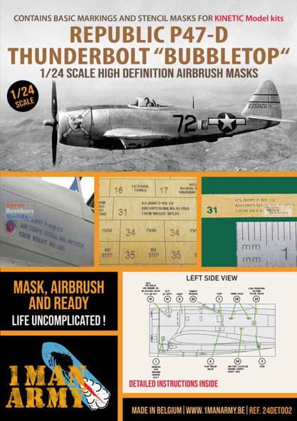 OMA24DET002 1:24 1Man Army Basic Markings & Stencil Masks - P-47D Thunderbult Bubbletop (KIN kit)