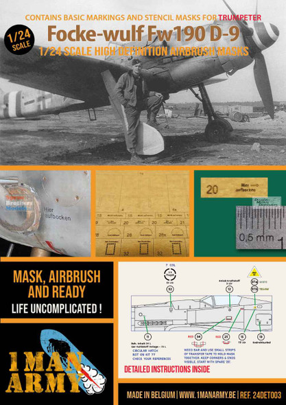 OMA24DET003 1:24 1Man Army Basic Markings & Stencil Masks - Fw190D-9 (TRP kit)