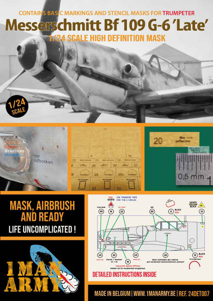 OMA24DET007 1:24 1Man Army Basic Markings & Stencil Masks - Bf109G-6 Late (TRP kit)