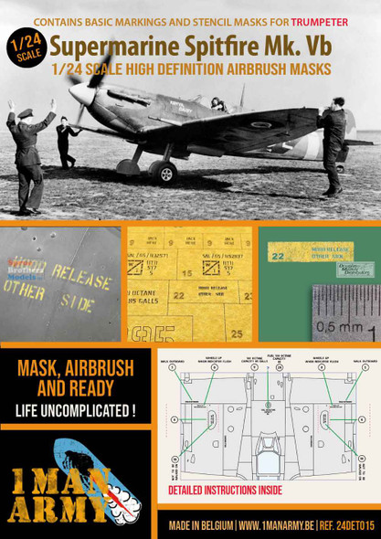 OMA24DET015 1:24 1Man Army Basic Markings & Stencil Masks - Spitfire Mk.Vb (TRP kit)