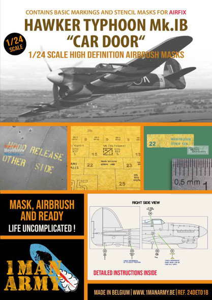 OMA24DET018 1:24 1Man Army Basic Markings & Stencil Masks - Typhoon Mk.IB Car Door (AFX kit)