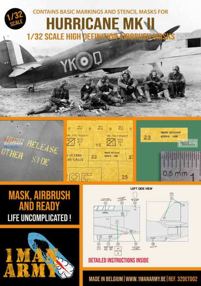 OMA32DET002 1:32 1Man Army Basic Markings & Stencil Masks - Hurricane Mk.II (FLY kit)