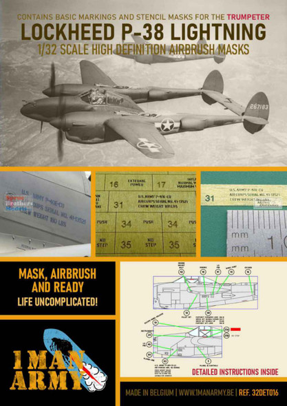 OMA32DET016 1:32 1Man Army Basic Markings & Stencil Masks - P-38 Lightning (TRP kit)