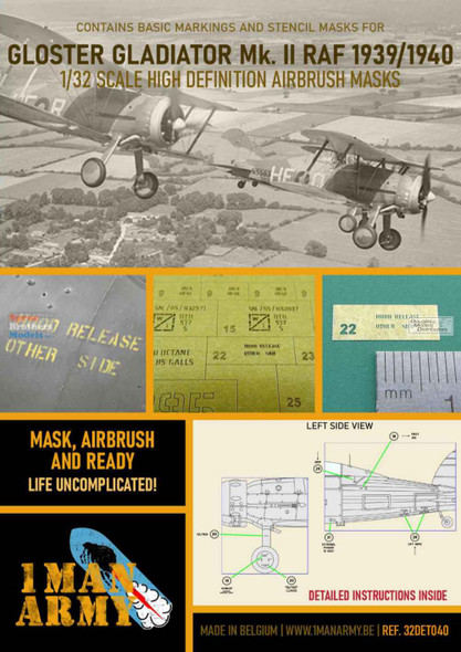 OMA32DET040 1:32 1Man Army Basic Markings & Stencil Masks - Gladiator Mk.II RAF 1939-40