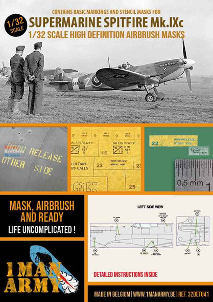 OMA32DET041 1:32 1Man Army Basic Markings & Stencil Masks - Spitfire Mk.IXc (TAM/REV kit)