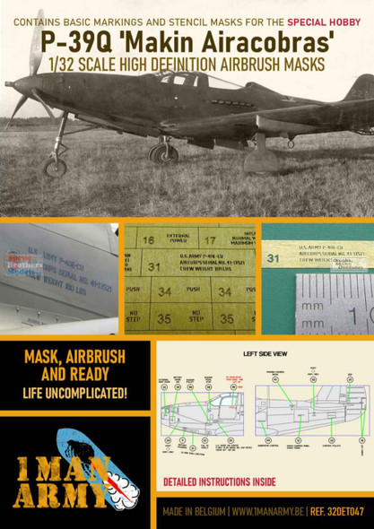 OMA32DET047 1:32 1Man Army Basic Markings & Stencil Masks - P-39Q 'Makin Airacobra' (SPH kit)