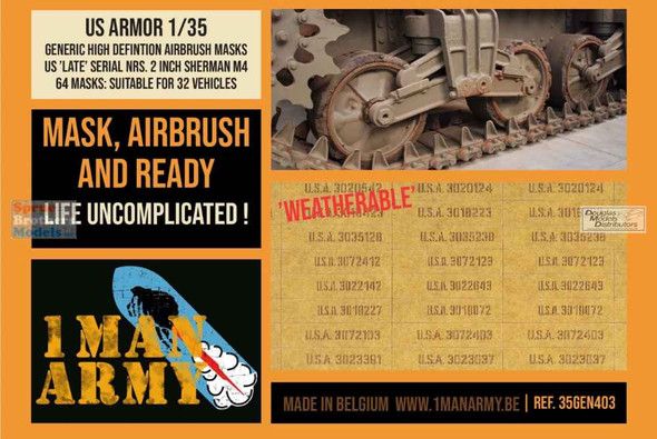 OMA35GEN403 1:35 1Man Army Masks: US Armor - M4 Sherman Late Serial Numbers 2 Inch