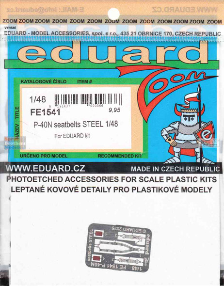 EDUFE1541 1:48 Eduard Color Zoom PE - P-40N Warhawk Seatbelts (EDU kit)