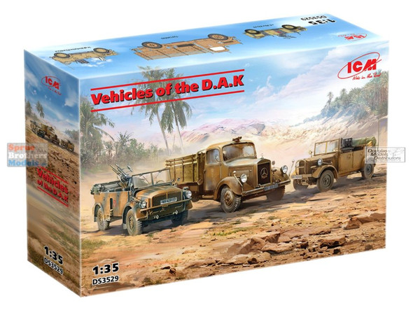 ICMDS3529 1:35 ICM Vehicles of the DAK (L3000S Truck, Kfz.70 & Kfz.2)