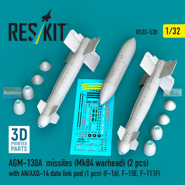 RESRS320538 1:32 ResKit AGM-130A Missile Set with Mk.84 Warhead + AN/AXQ-14 Data Link Pod