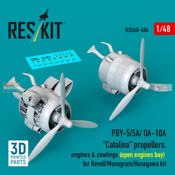 RESRSU480484U 1:48 ResKit PBY-5 PBY-5A OA-10A Catalina Open Engine Bays, Propellers, Engines & Cowlings (REV kit)