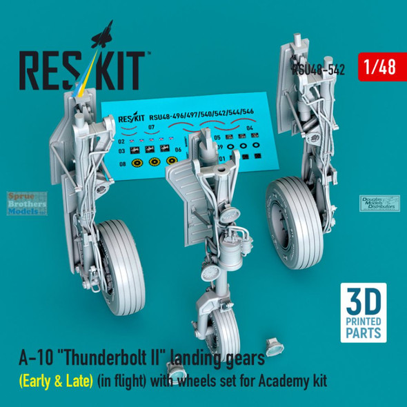 RESRSU480542U 1:48 ResKit A-10A A-10C Thunderbolt II Landing Gears (in flight) with Wheels (ACA kit)