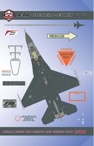 BMA48048 1:48 Bullseye Model Aviation Decals - F-16 Falcon Stencils-Early