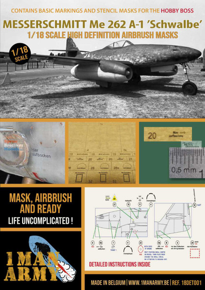 OMA18DET001 1:18 1Man Army Basic Markings & Stencil Masks - Me262A-1 Schwalbe (HBS kit)