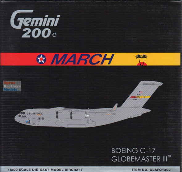GEMG21392 1:200 Gemini Jets Boeing C-17 Globemaster III Reg No: 05-5144 March AFB (pre-painted/pre-built)