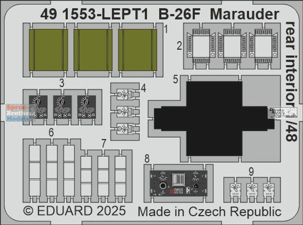 EDU491553 1:48 Eduard Color PE - B-26F Marauder Rear Interior Detail Set (ICM kit)