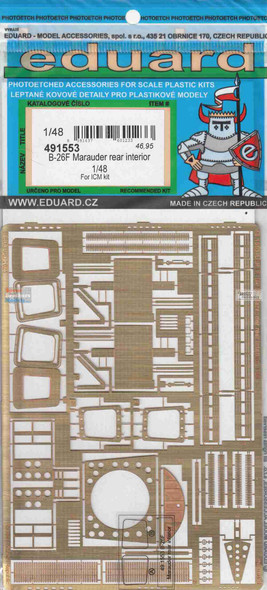 EDU491553 1:48 Eduard Color PE - B-26F Marauder Rear Interior Detail Set (ICM kit)