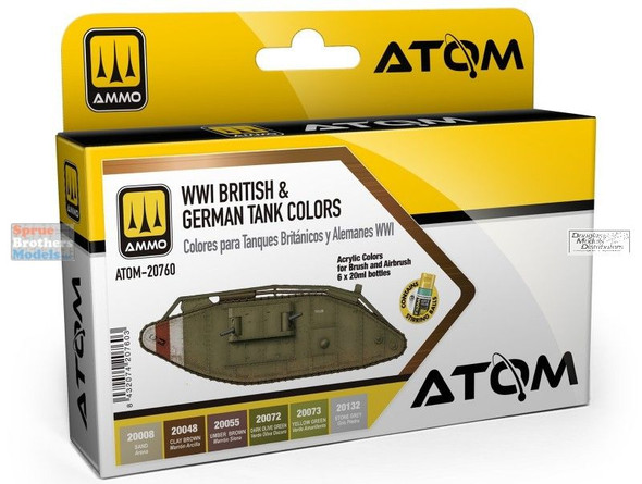 AMMAT20760 AMMO by Mig ATOM Paint Set - WW1 British & German Tank Colors