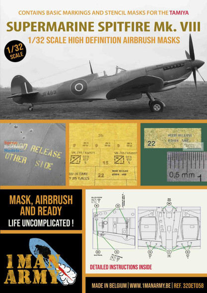 OMA32DET058 1:32 1Man Army Basic Markings & Stencil Masks - Spitfire Mk.VIII (TAM kit)