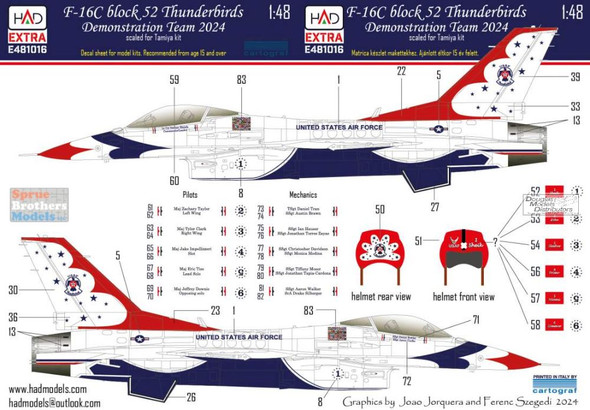 HADE481016 1:48 HAD Models Decals - F-16C Falcon Block 52 USAF Thunderbirds 2024