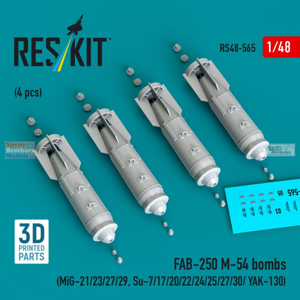 RESRS480565 1:48 ResKit FAB-250 M-54 Bomb Set