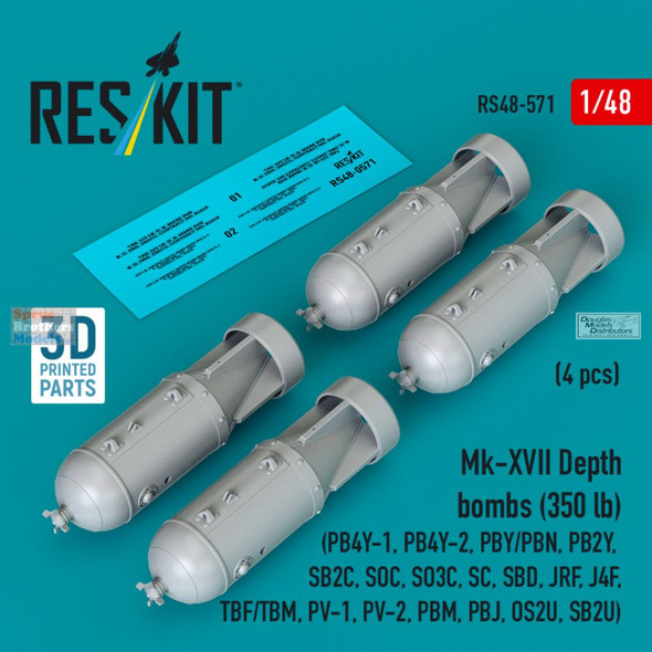 RESRS480571 1:48 ResKit Mk.XVII (350lb) Depth Bomb Set