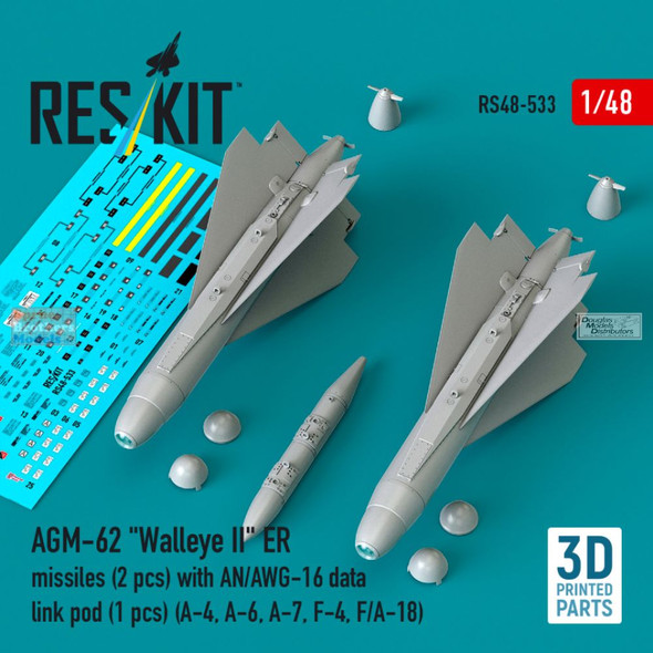 RESRS480533 1:48 ResKit AGM-62 Walleye II ER Missile Set with AN/AWG-16 Data Link Pod