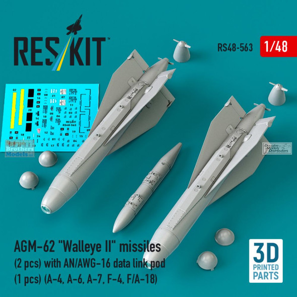 RESRS480563 1:48 ResKit AGM-62 Walleye II Missile Set with AN/AWG-16 Data Link Pod