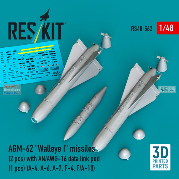 RESRS480562 1:48 ResKit AGM-62 Walleye I Missile Set with AN/AWG-16 Data Link Pod